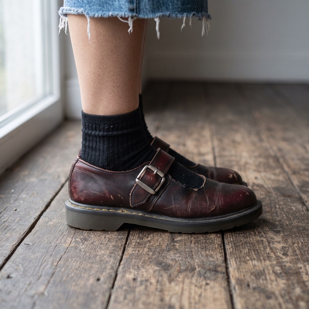 Vintage 90s Dr. Martens Womens 8213 Mary Jane Shoe 7 Burgundy Buckle Grunge